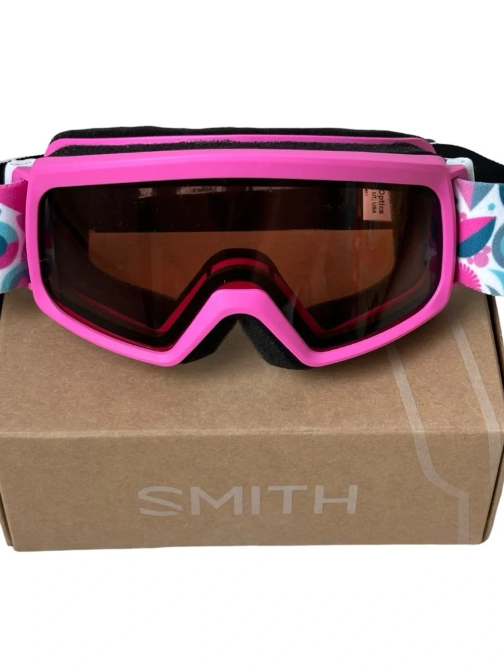 SMITH Hot Pink Ski Goggles with Amber Lens and Patterned Strap